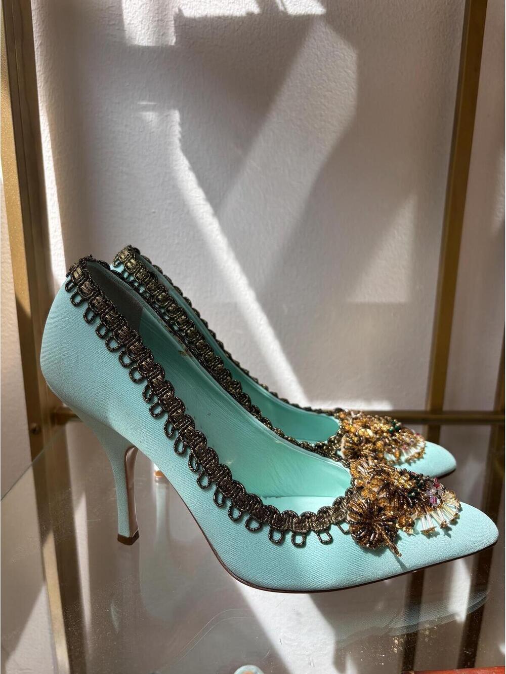 Vintage 2004 Miu Miu Bead Embellished Blue Heels
